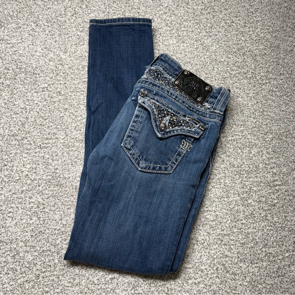 Miss Me Dark‎ Blue Skinny Jeans with Embellished Pockets Size 28x31 JP5002S60